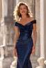 Load image into Gallery viewer, Navy Off the Shoulder Long Mermaid Mother of the Bride Dress