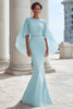 Load image into Gallery viewer, Light Blue Mermaid Long Mother of the Bride Dress with Sleeves