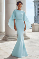 Load image into Gallery viewer, Light Blue Mermaid Long Mother of the Bride Dress with Sleeves