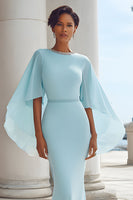 Load image into Gallery viewer, Light Blue Mermaid Long Mother of the Bride Dress with Sleeves