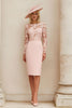 Load image into Gallery viewer, Blush Pink Illusion Boat Neck Midi Mother of the Bride Dress with Lace