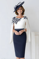 Load image into Gallery viewer, Navy Scoop Neck Satin Midi Mother of the Bride Dress with Sleeves