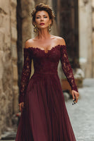 Load image into Gallery viewer, Cabernet A Line Chiffon Long Mother of the Bride Dress with Lace