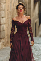 Load image into Gallery viewer, Cabernet A Line Long Chiffon Mother of the Bride Dress with Sleeves