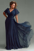 Load image into Gallery viewer, Navy V-Neck Chiffon Short Sleeves Long Mother of the Bride Dress