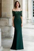 Load image into Gallery viewer, Pine Green Off the Shoulder Mermaid Long Mother of the Bride Dress with Appliques