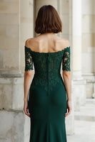 Load image into Gallery viewer, Pine Green Off the Shoulder Mermaid Long Mother of the Bride Dress with Appliques