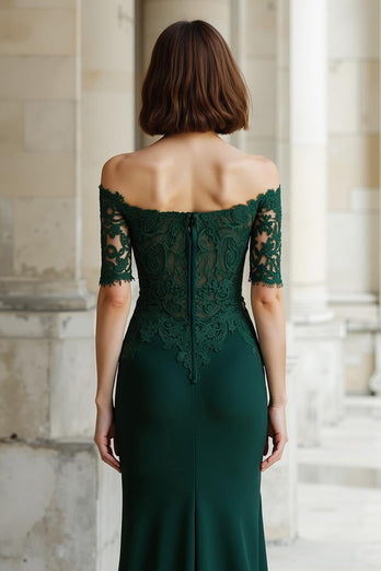 Pine Green Off the Shoulder Mermaid Long Mother of the Bride Dress with Appliques
