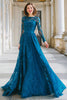 Load image into Gallery viewer, Ink Blue Round Neck Lace A-Line Long Mother of the Bride Dress with Sleeves