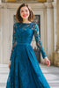 Load image into Gallery viewer, Ink Blue Round Neck Lace A-Line Long Mother of the Bride Dress with Sleeves