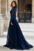 Load image into Gallery viewer, Navy High Neck Lace A-Line Long Mother of the Bride Dress with Sleeves