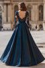 Load image into Gallery viewer, Navy V-Neck Long Sleeves A-Line Long Mother of the Bride Dress with Lace