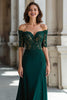 Load image into Gallery viewer, Dark Green Off the Shoulder Chiffon Sheath Long Mother of the Bride Dress with Lace