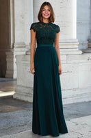 Load image into Gallery viewer, Peacock Green Round Neck Chiffon A-Line Long Mother of the Bride Dress with Beading