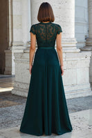 Load image into Gallery viewer, Peacock Green Round Neck Chiffon A-Line Long Mother of the Bride Dress with Beading