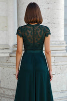 Load image into Gallery viewer, Peacock Green Round Neck Chiffon A-Line Long Mother of the Bride Dress with Beading