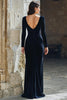 Load image into Gallery viewer, Navy V-Neck Mermaid Velvet Long Mother of the Bride Dress with Sleeves