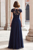 Load image into Gallery viewer, Navy Round Neck Chiffon A-Line Long Mother of the Bride Dress with Appliques