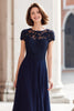 Load image into Gallery viewer, Navy Round Neck Chiffon A-Line Long Mother of the Bride Dress with Appliques