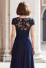 Load image into Gallery viewer, Navy Round Neck Chiffon A-Line Long Mother of the Bride Dress with Appliques