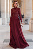 Load image into Gallery viewer, Burgundy Chiffon A-Line High Neck Long Mother of the Bride Dress with Lace