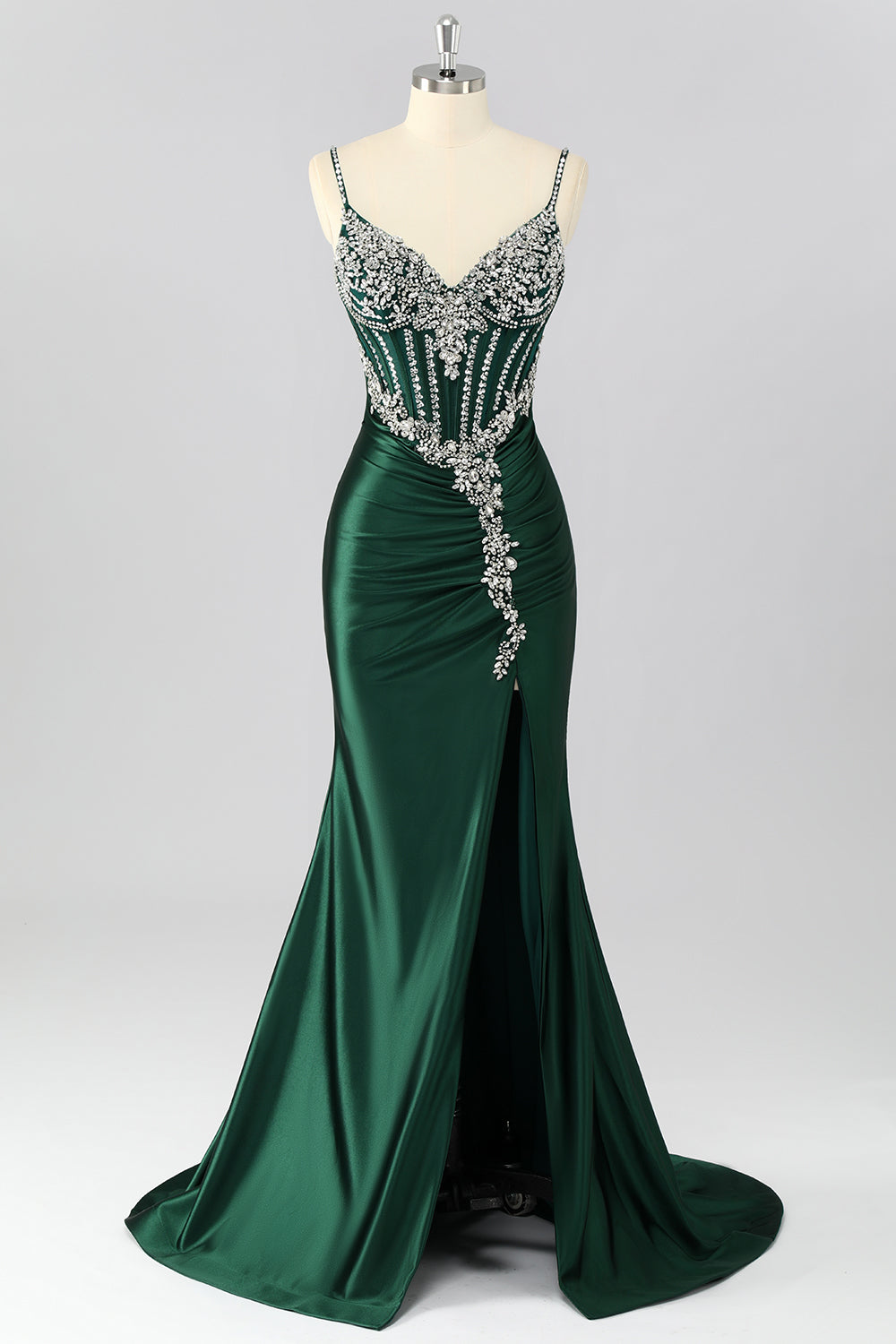 Sparkly Dark Green Corset Mermaid Long Formal Dress with Beading
