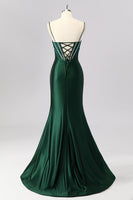 Load image into Gallery viewer, Sparkly Dark Green Corset Mermaid Long Formal Dress with Beading