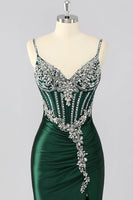 Load image into Gallery viewer, Sparkly Dark Green Corset Mermaid Long Formal Dress with Beading