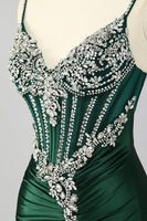 Load image into Gallery viewer, Sparkly Dark Green Corset Mermaid Long Formal Dress with Beading