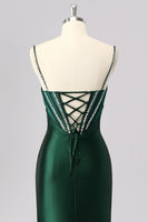 Load image into Gallery viewer, Sparkly Dark Green Corset Mermaid Long Formal Dress with Beading