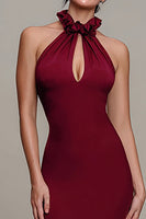 Load image into Gallery viewer, Burgundy High Neck Mermaid Keyhole Long Formal Dress