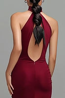 Load image into Gallery viewer, Burgundy High Neck Mermaid Keyhole Long Formal Dress