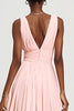 Load image into Gallery viewer, Pink V-Neck Chiffon A-Line Long Formal Dress with Ruffles