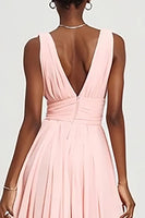 Load image into Gallery viewer, Pink V-Neck Chiffon A-Line Long Formal Dress with Ruffles
