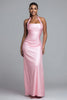 Load image into Gallery viewer, Simple Pink Halter Satin Mermaid Long Formal Dress