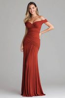 Load image into Gallery viewer, Terracotta Mermaid Off the Shoulder Ruched Long Formal Dress