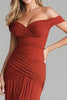 Load image into Gallery viewer, Terracotta Mermaid Off the Shoulder Ruched Long Formal Dress