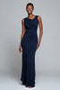 Load image into Gallery viewer, Simple Navy V-Neck Ruched Mermaid Long Formal Dress