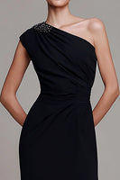 Load image into Gallery viewer, Sparkly Black One Shoulder Ruched Mermaid Long Formal Dress with Beading