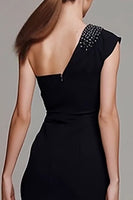 Load image into Gallery viewer, Sparkly Black One Shoulder Ruched Mermaid Long Formal Dress with Beading