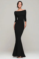 Load image into Gallery viewer, Black Boat Neck Mermaid Long Formal Dress with Sleeves