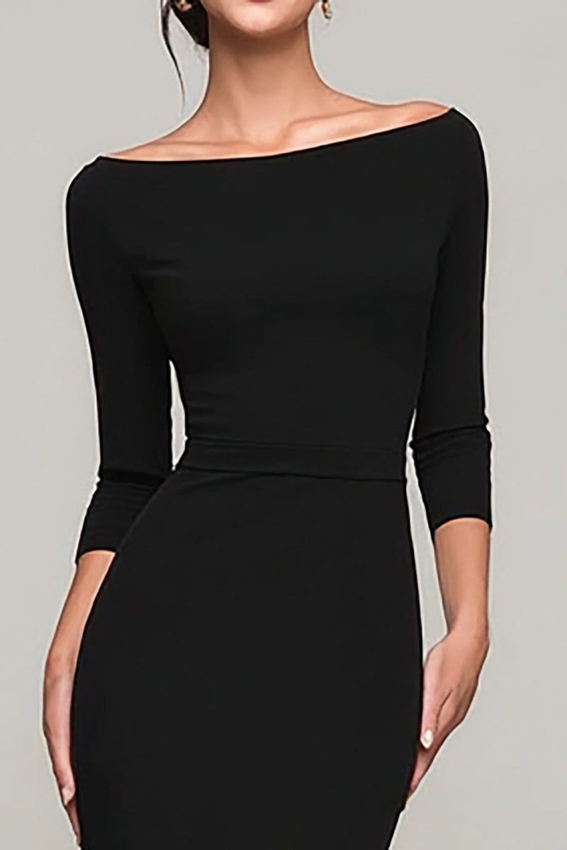Load image into Gallery viewer, Black Boat Neck Mermaid Long Formal Dress with Sleeves