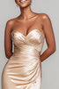 Load image into Gallery viewer, Champagne Sweetheart Mermaid Satin Long Formal Dress with Slit