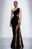 Load image into Gallery viewer, Black One Shoulder Velvet Mermaid Long Formal Dress with Sequins