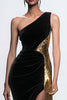Load image into Gallery viewer, Black One Shoulder Velvet Mermaid Long Formal Dress with Sequins