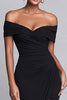 Load image into Gallery viewer, Black Off the Shoulder Ruched Mermaid Long Formal Dress with Slit