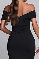 Load image into Gallery viewer, Black Off the Shoulder Ruched Mermaid Long Formal Dress with Slit