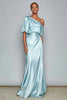 Load image into Gallery viewer, Light Blue Satin One Shoulder Mermaid Long Formal Dress with Sleeves
