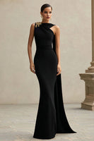 Load image into Gallery viewer, Black One Shoulder Mermaid Neck Scarf Long Formal Dress
