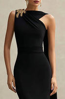 Load image into Gallery viewer, Black One Shoulder Mermaid Neck Scarf Long Formal Dress